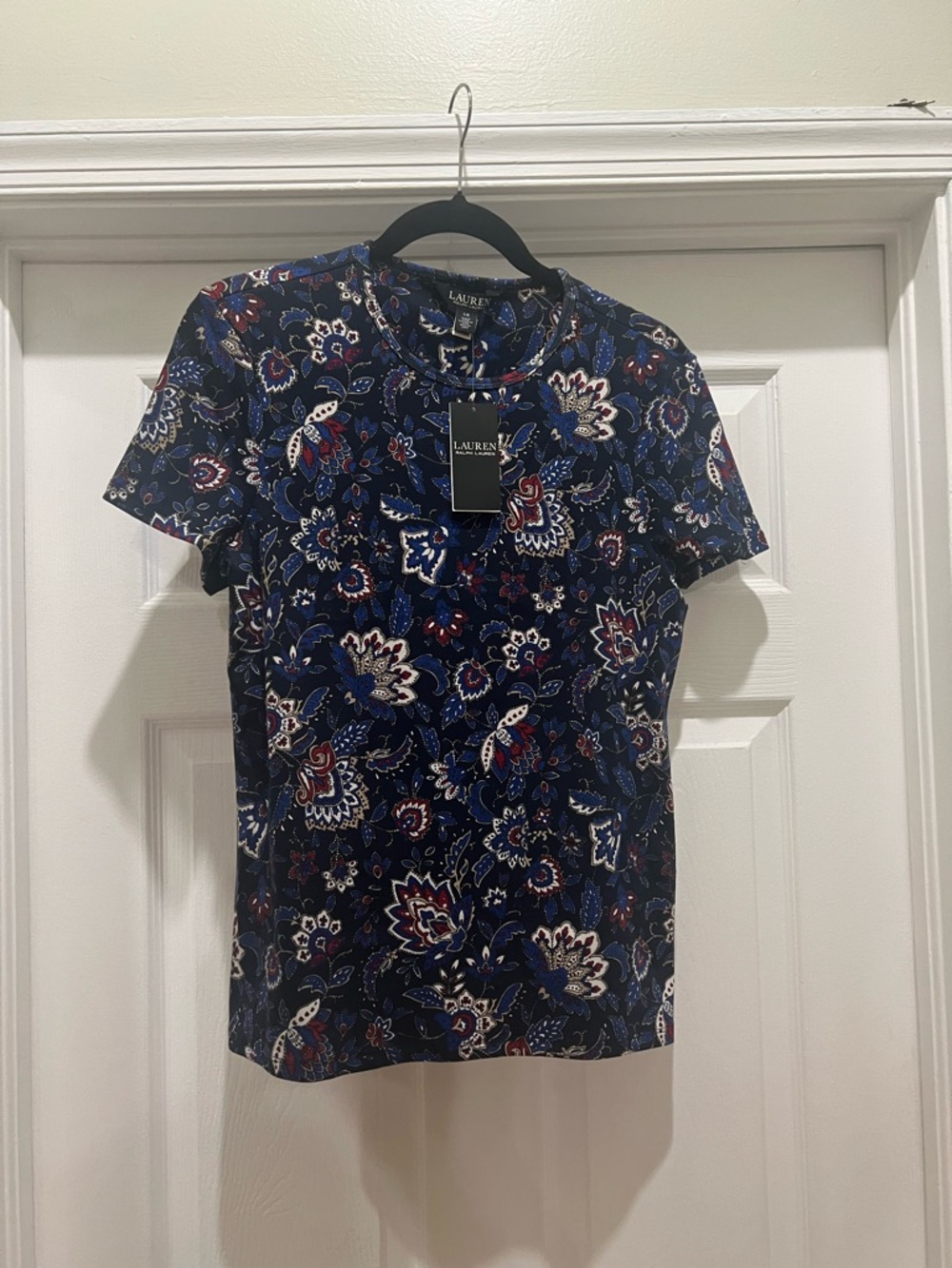 Ralph Lauren Navy Floral Short-Sleeve Tee with Red & White Accents